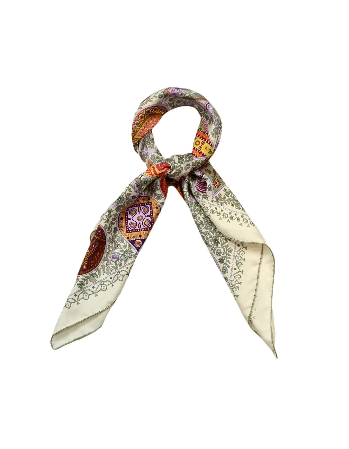 Hermes White Multi-color L'Arbre de Vie 90cm Scarf Designed by Christine Henry