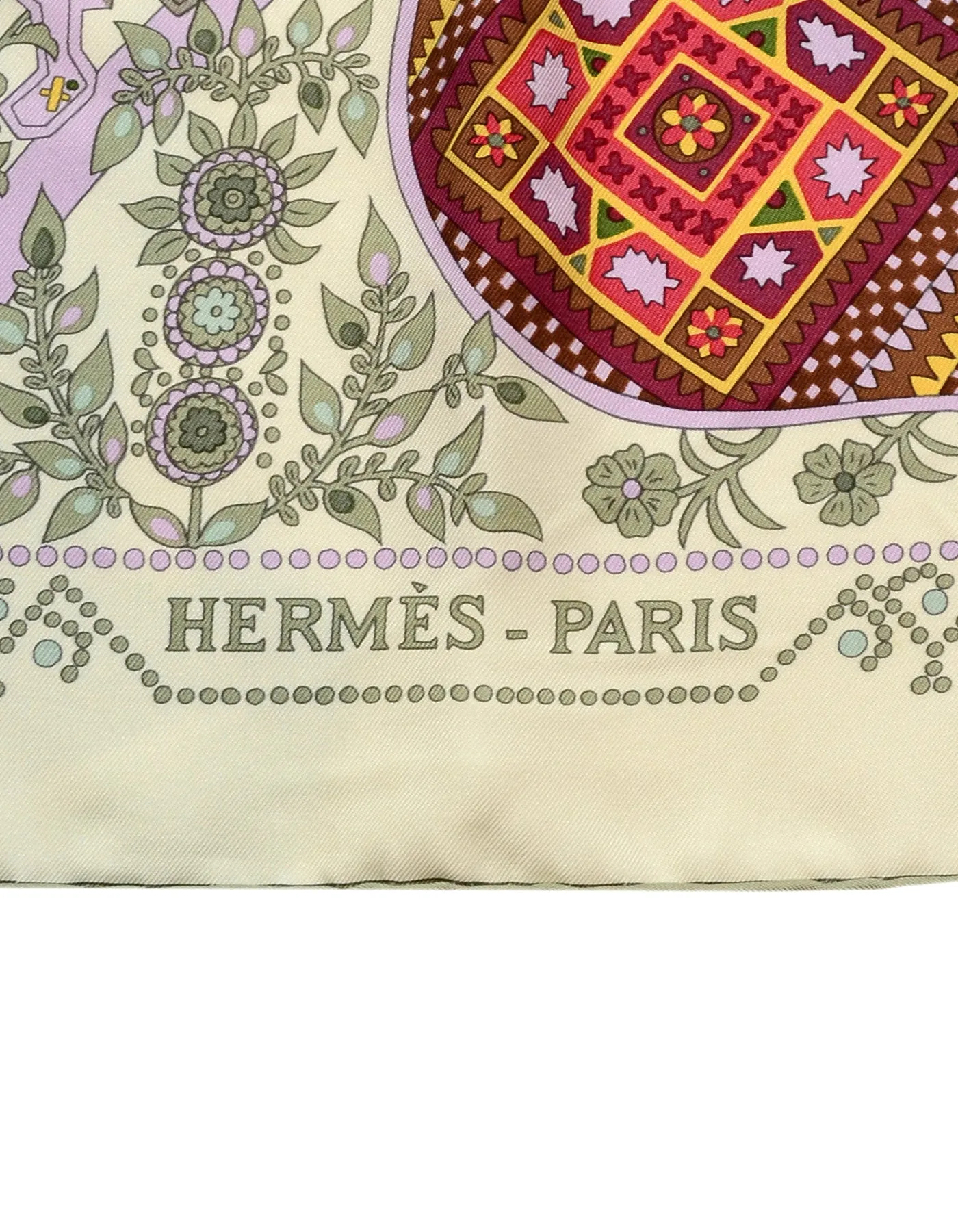 Hermes White Multi-color L'Arbre de Vie 90cm Scarf Designed by Christine Henry