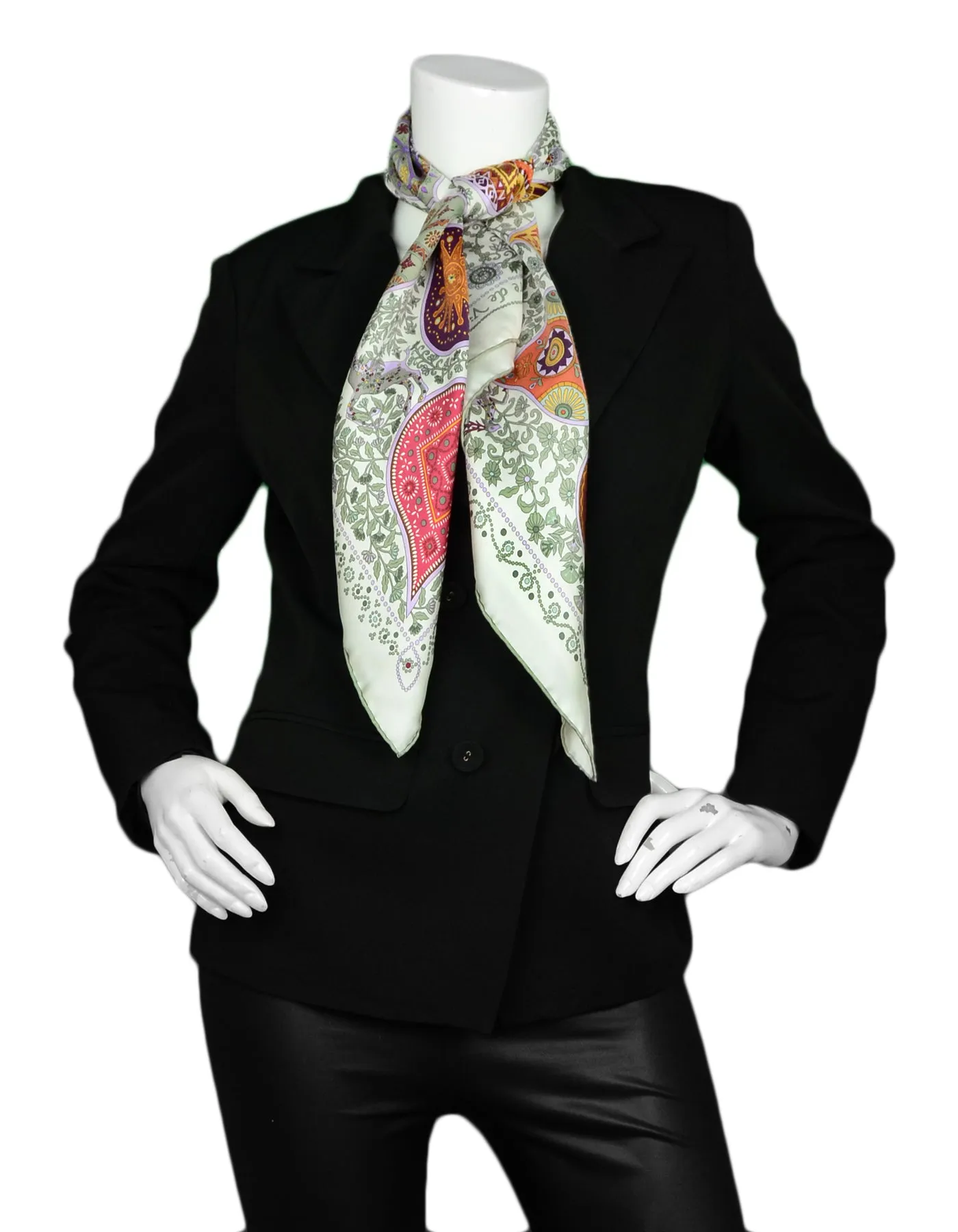 Hermes White Multi-color L'Arbre de Vie 90cm Scarf Designed by Christine Henry