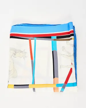 Hermès Blue White Silk Saut D'Obstacle Scarf
