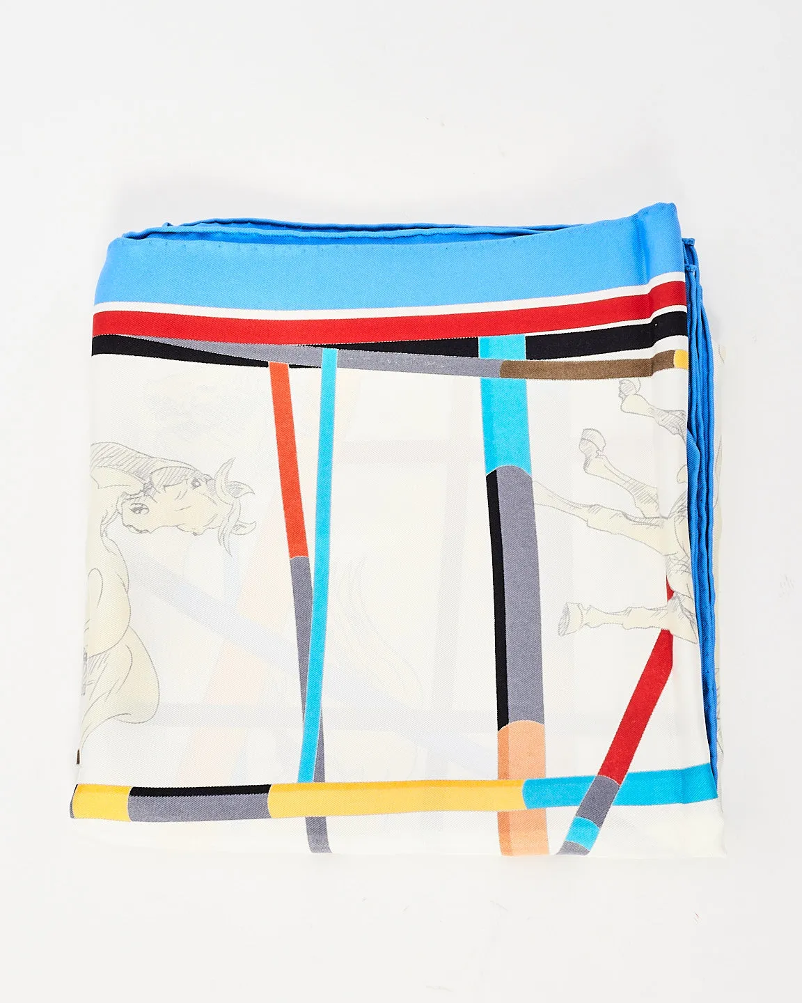 Hermès Blue White Silk Saut D'Obstacle Scarf