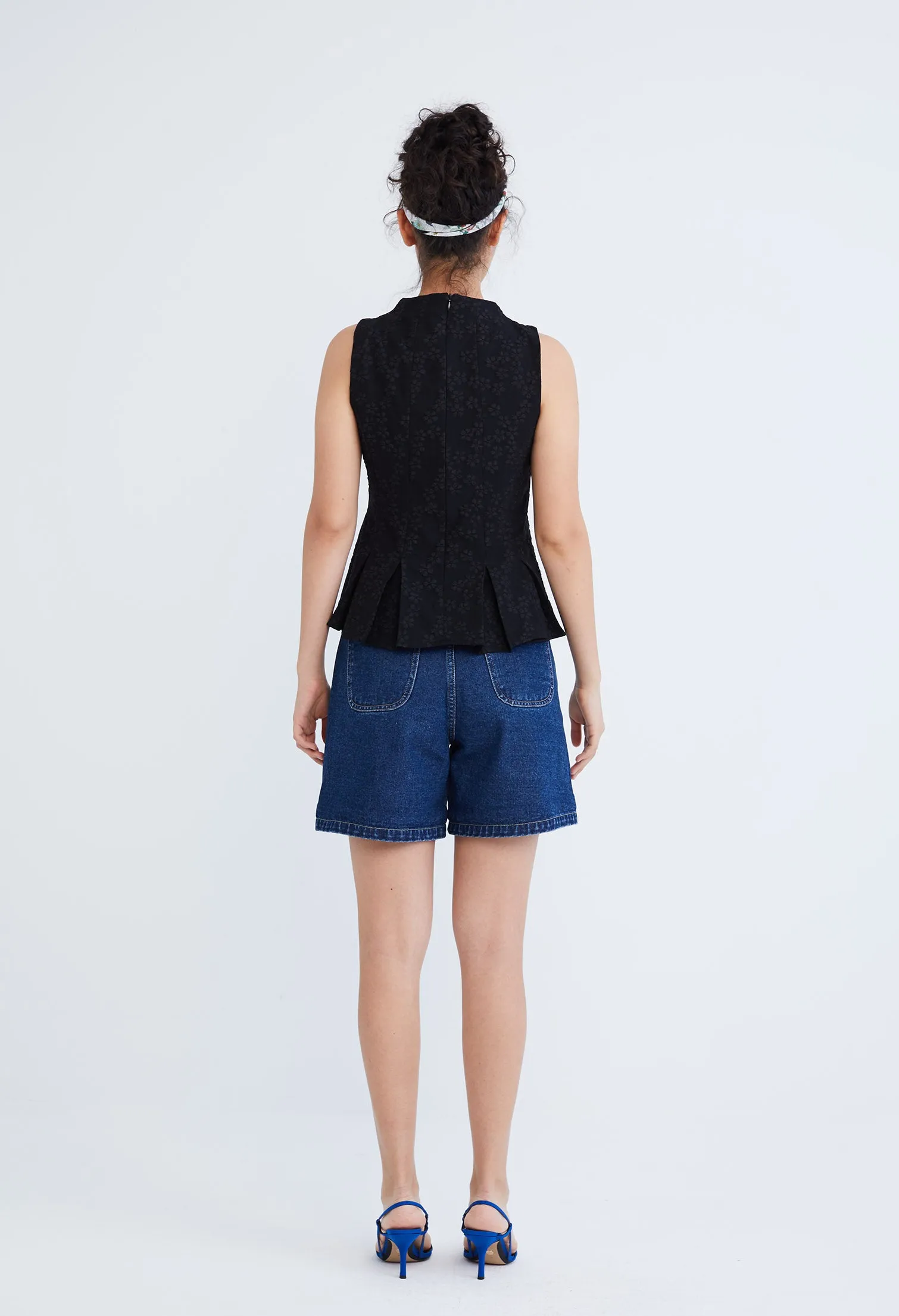 High Neck Brocade Peplum Top