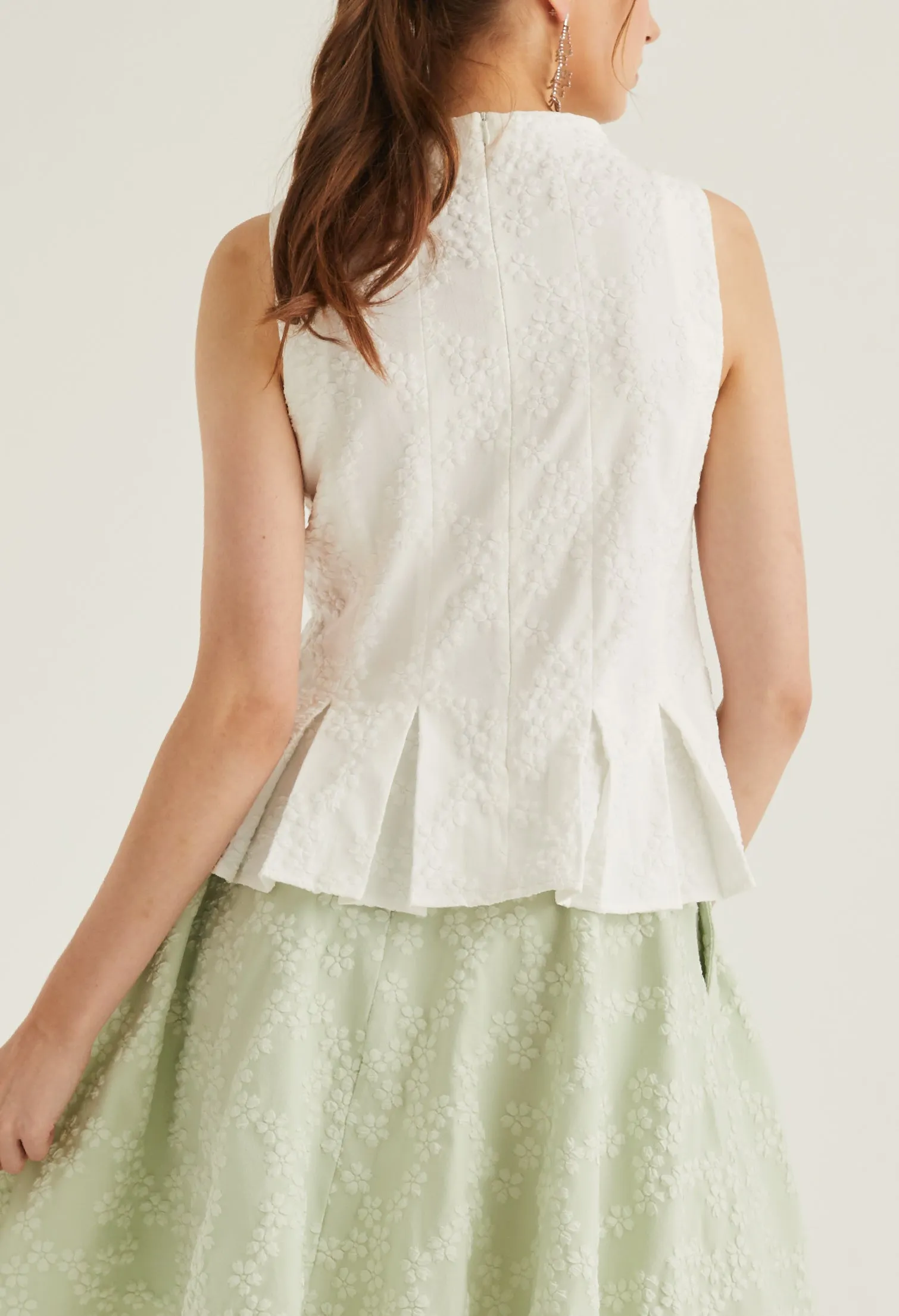 High Neck Brocade Peplum Top