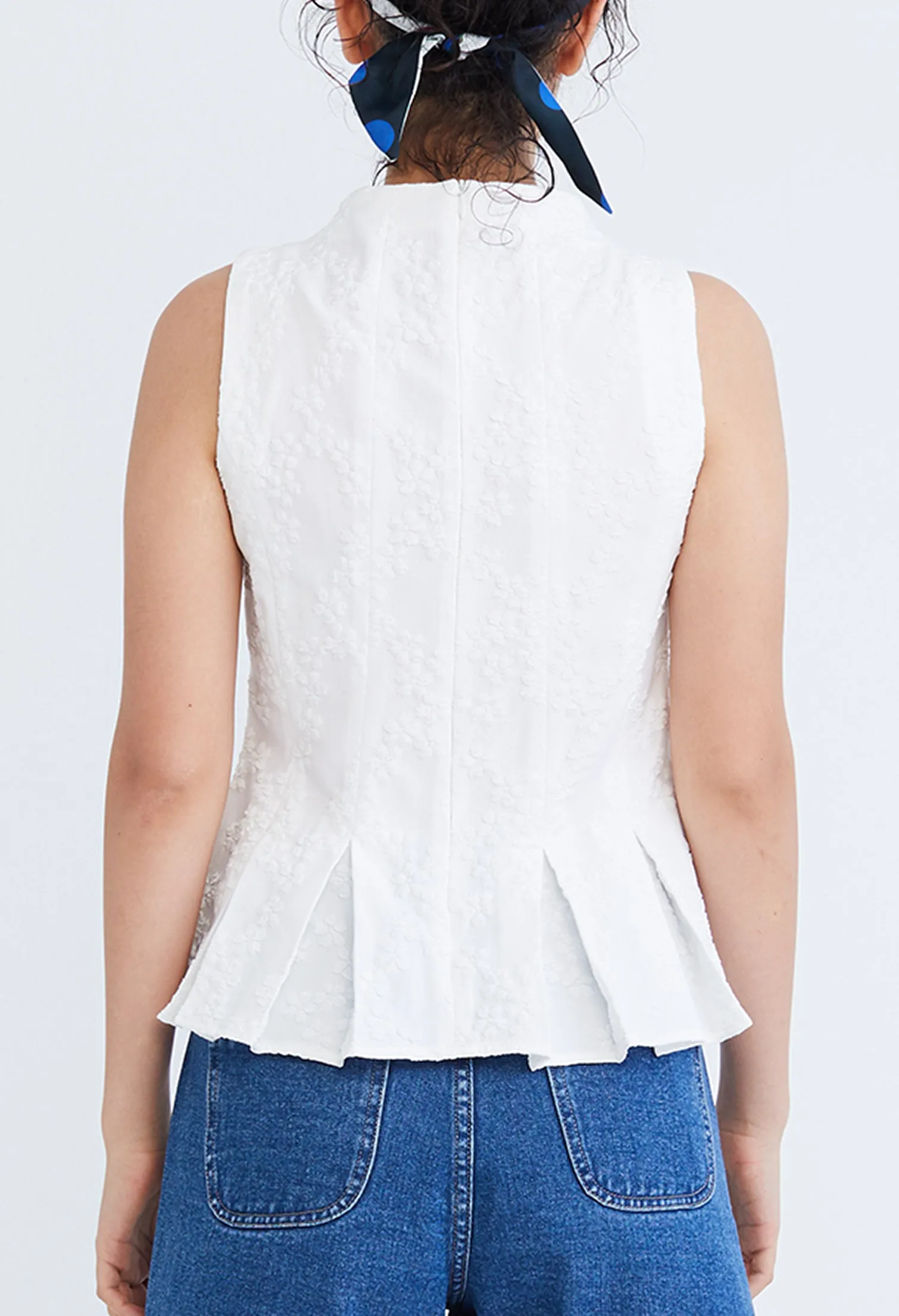 High Neck Brocade Peplum Top