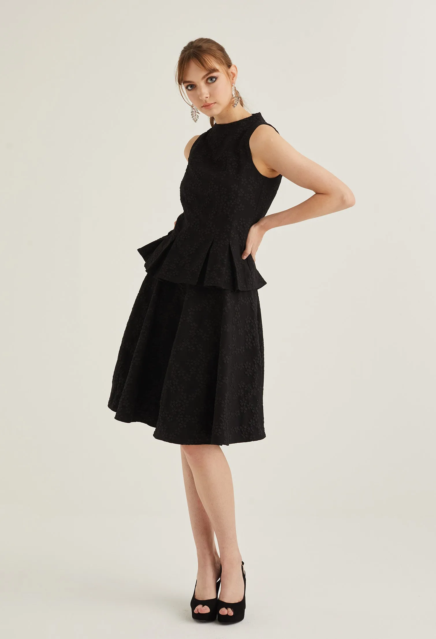 High Neck Brocade Peplum Top