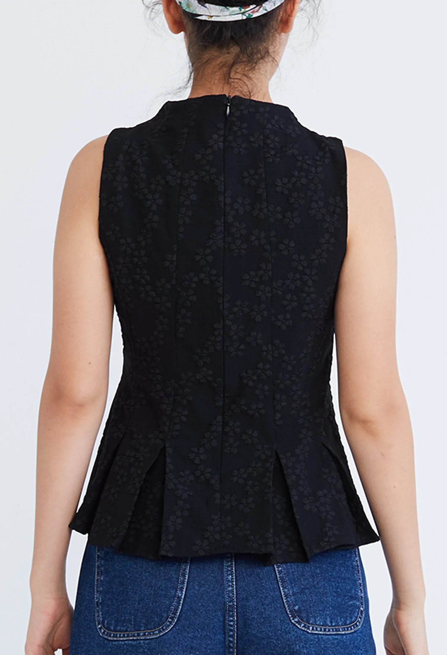 High Neck Brocade Peplum Top