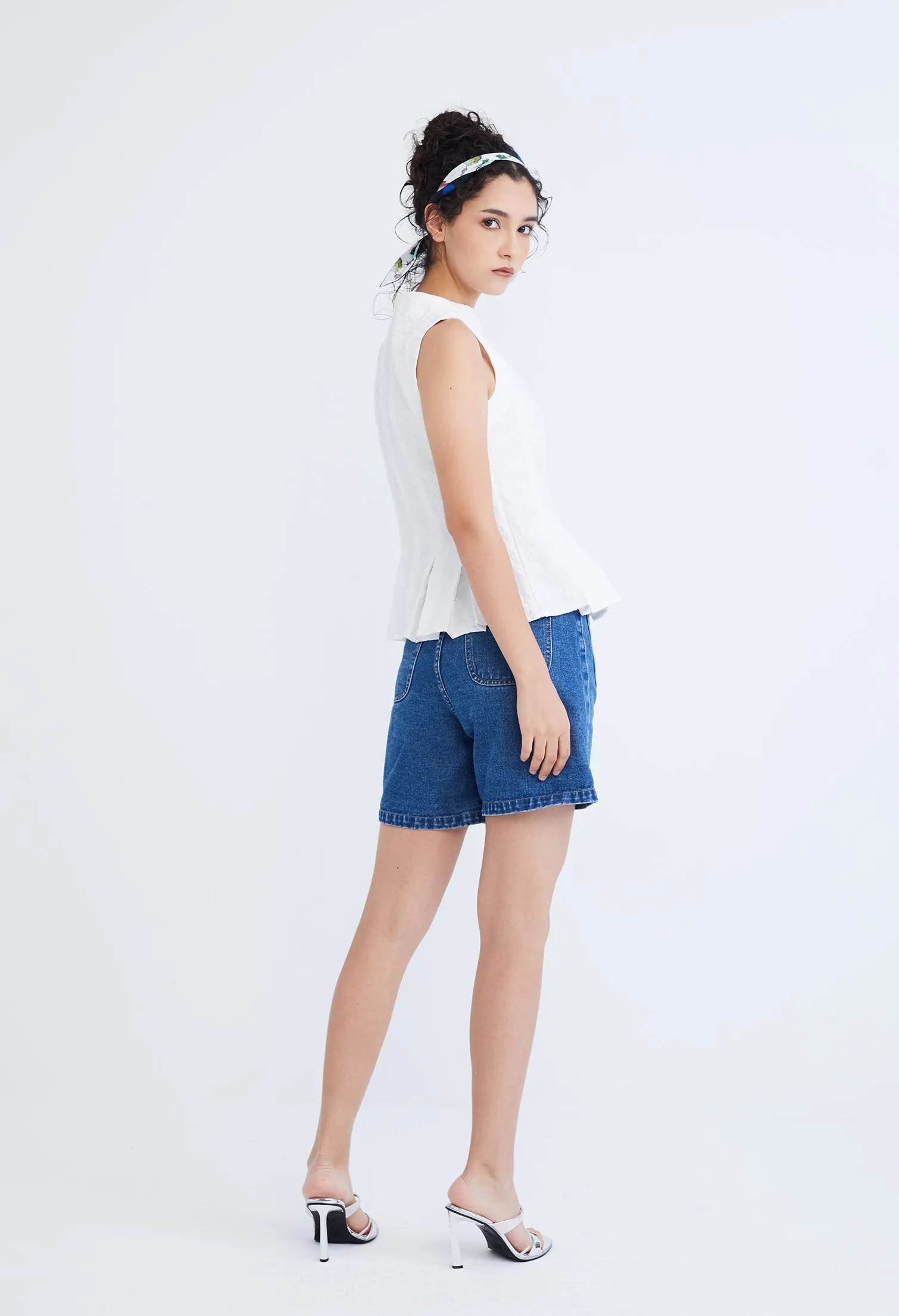 High Neck Brocade Peplum Top
