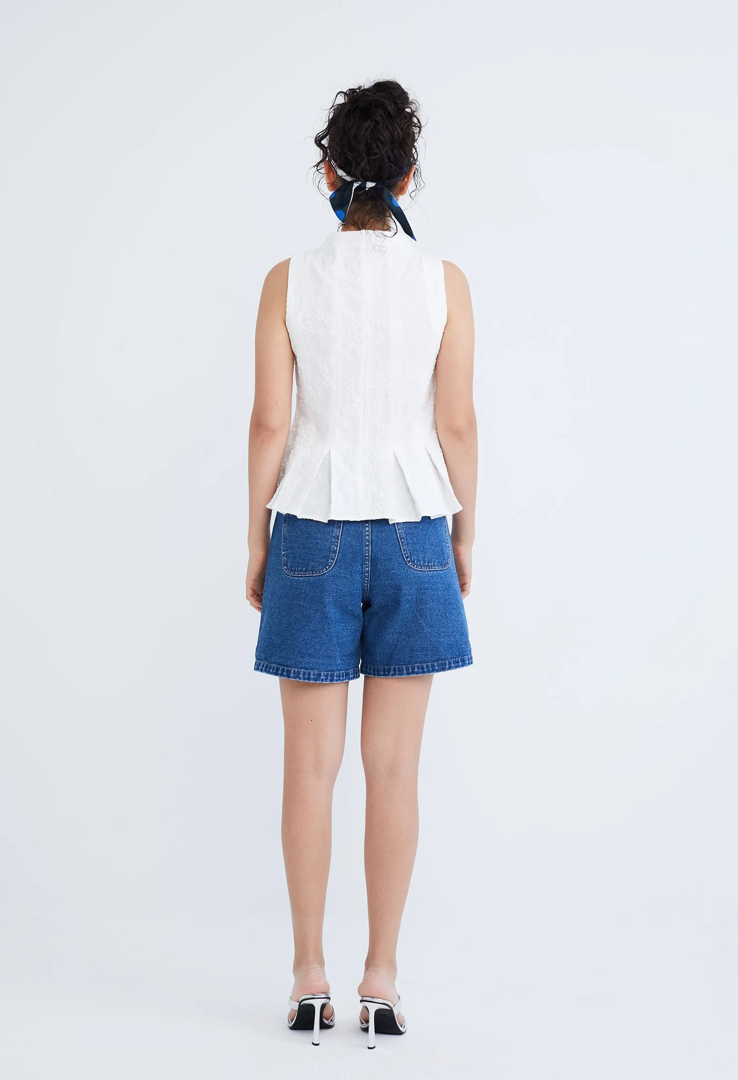 High Neck Brocade Peplum Top