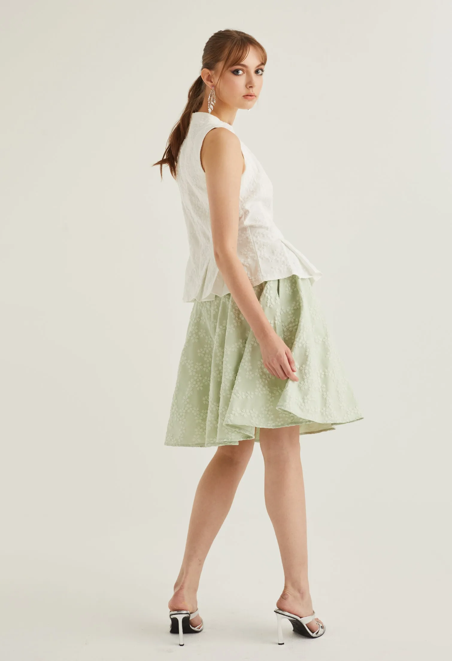 High Neck Brocade Peplum Top