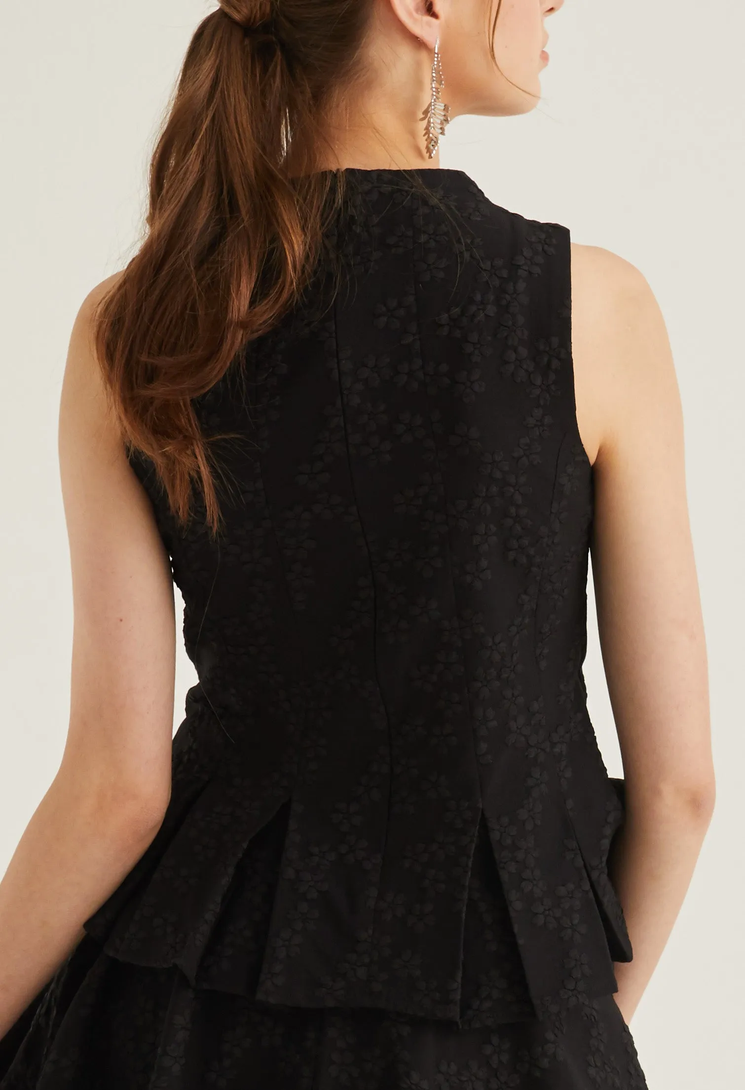 High Neck Brocade Peplum Top