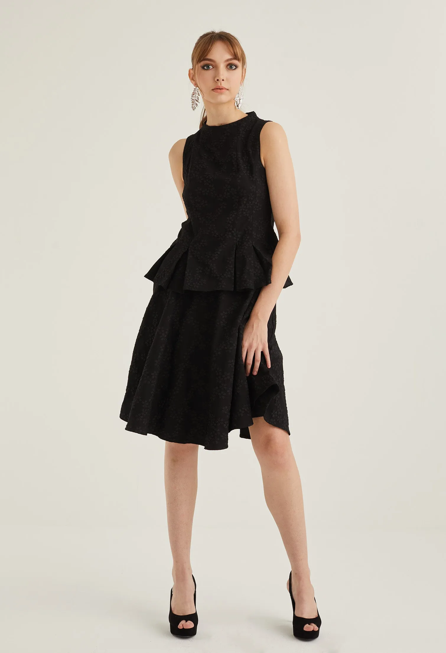 High Neck Brocade Peplum Top