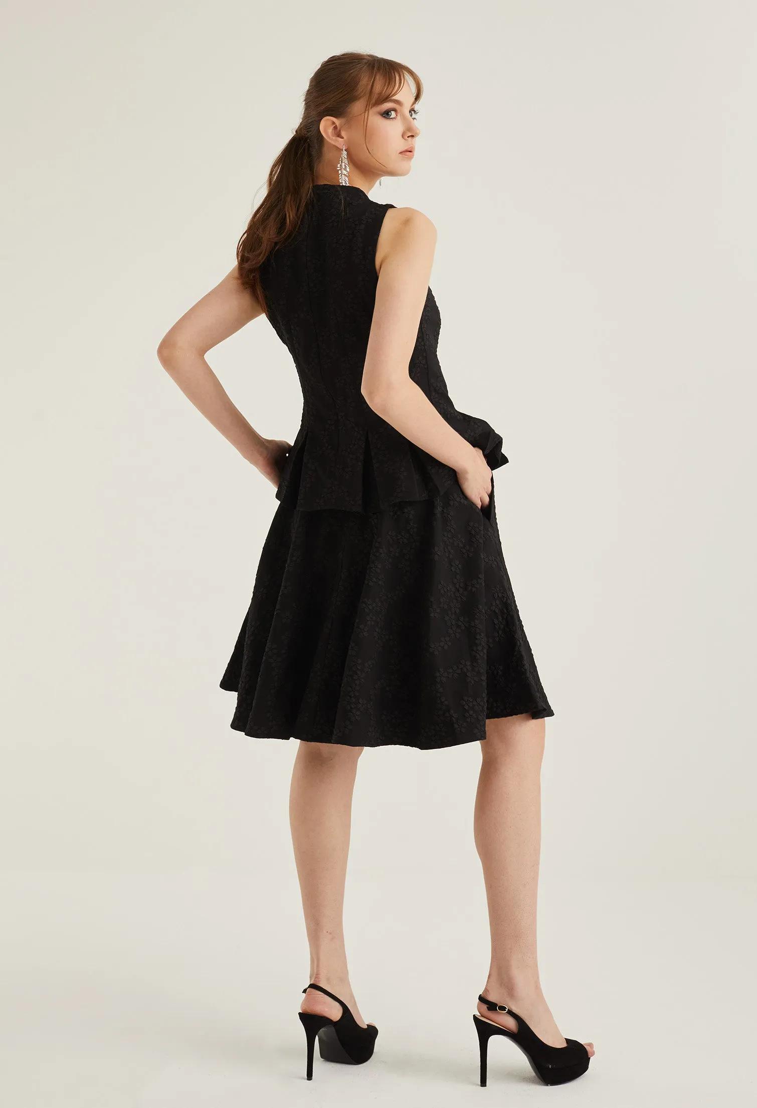 High Neck Brocade Peplum Top