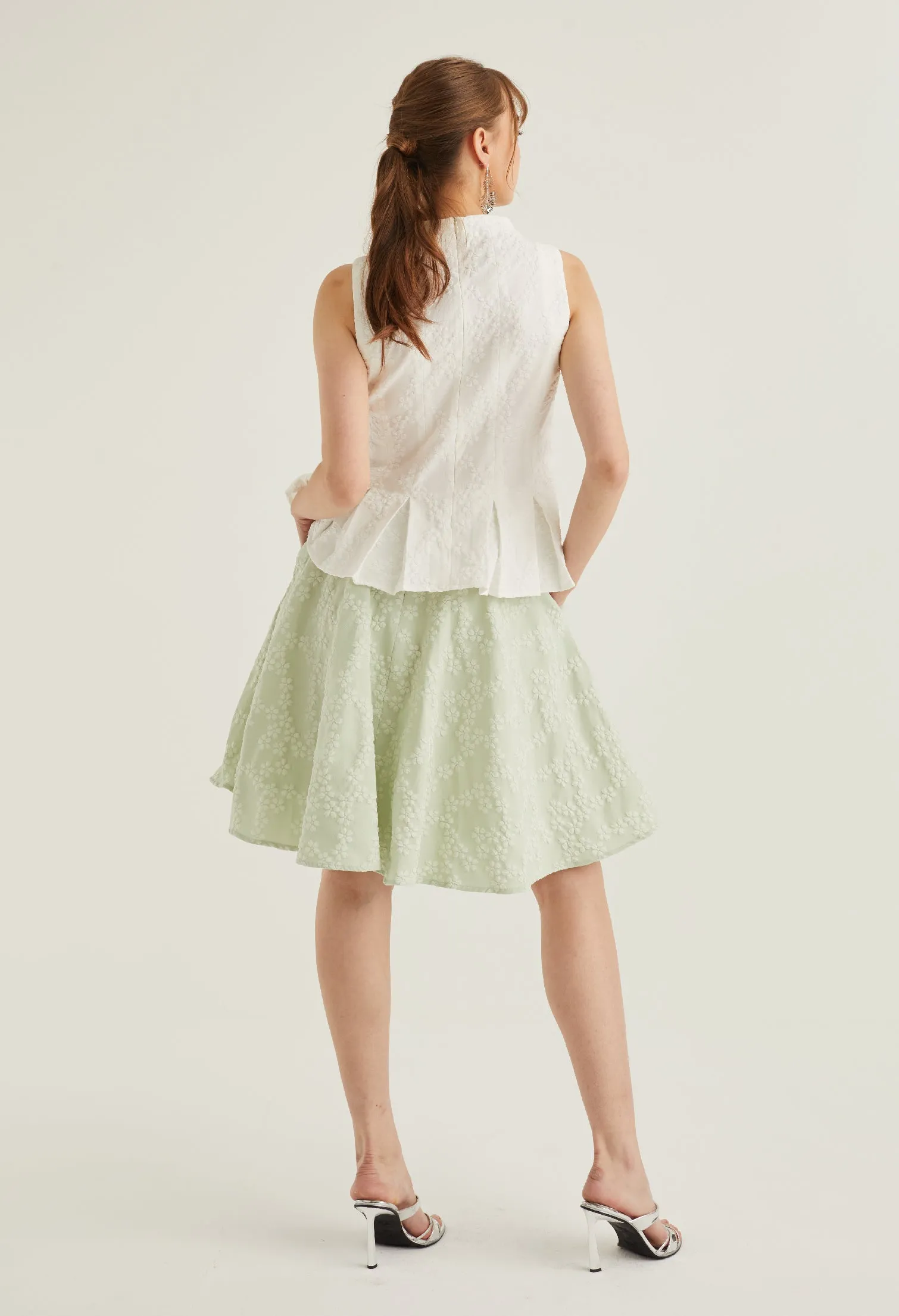 High Neck Brocade Peplum Top