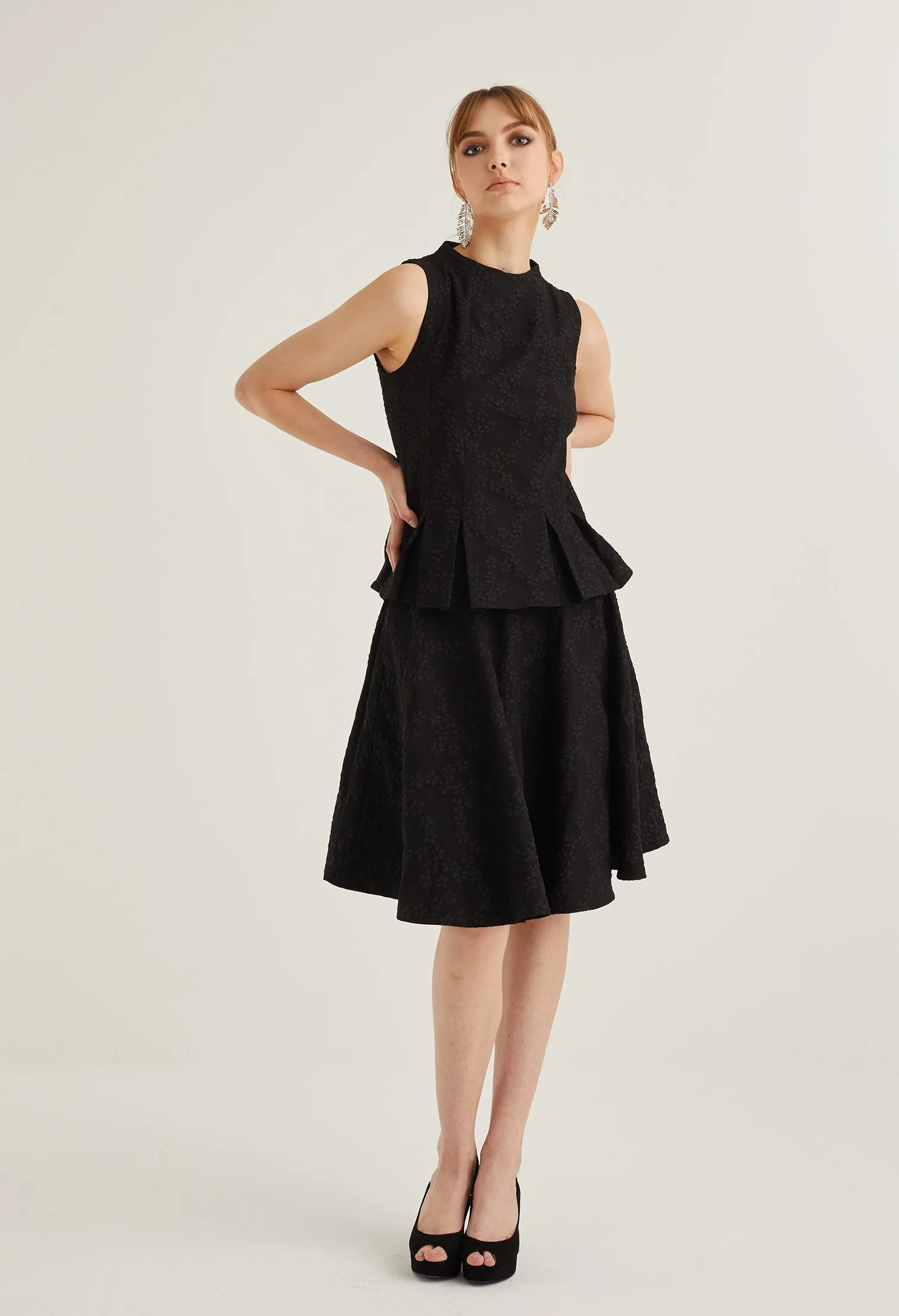 High Neck Brocade Peplum Top