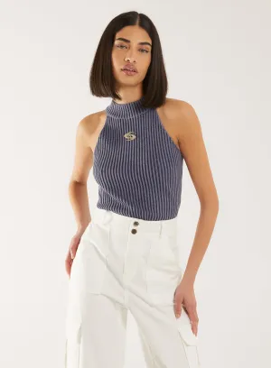 High Neck Logo Detail Racer Top