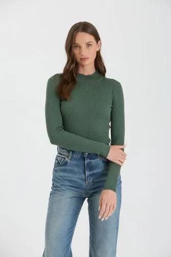 High Neck Long Sleeve Ribbed Knit Bodysuit