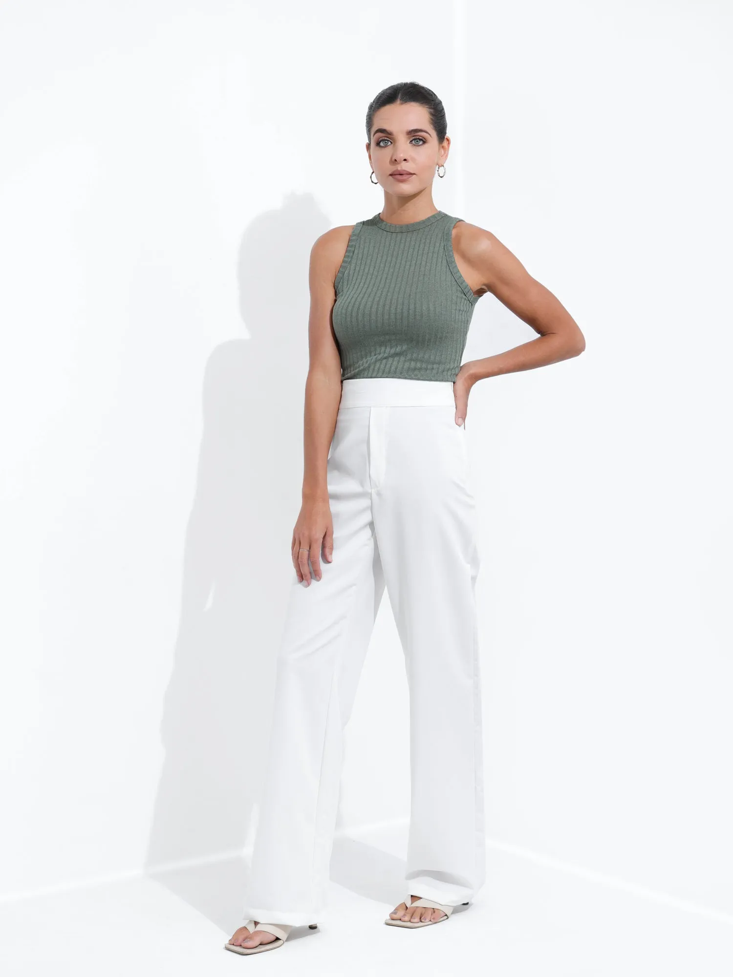 High Neck Ribbed Top