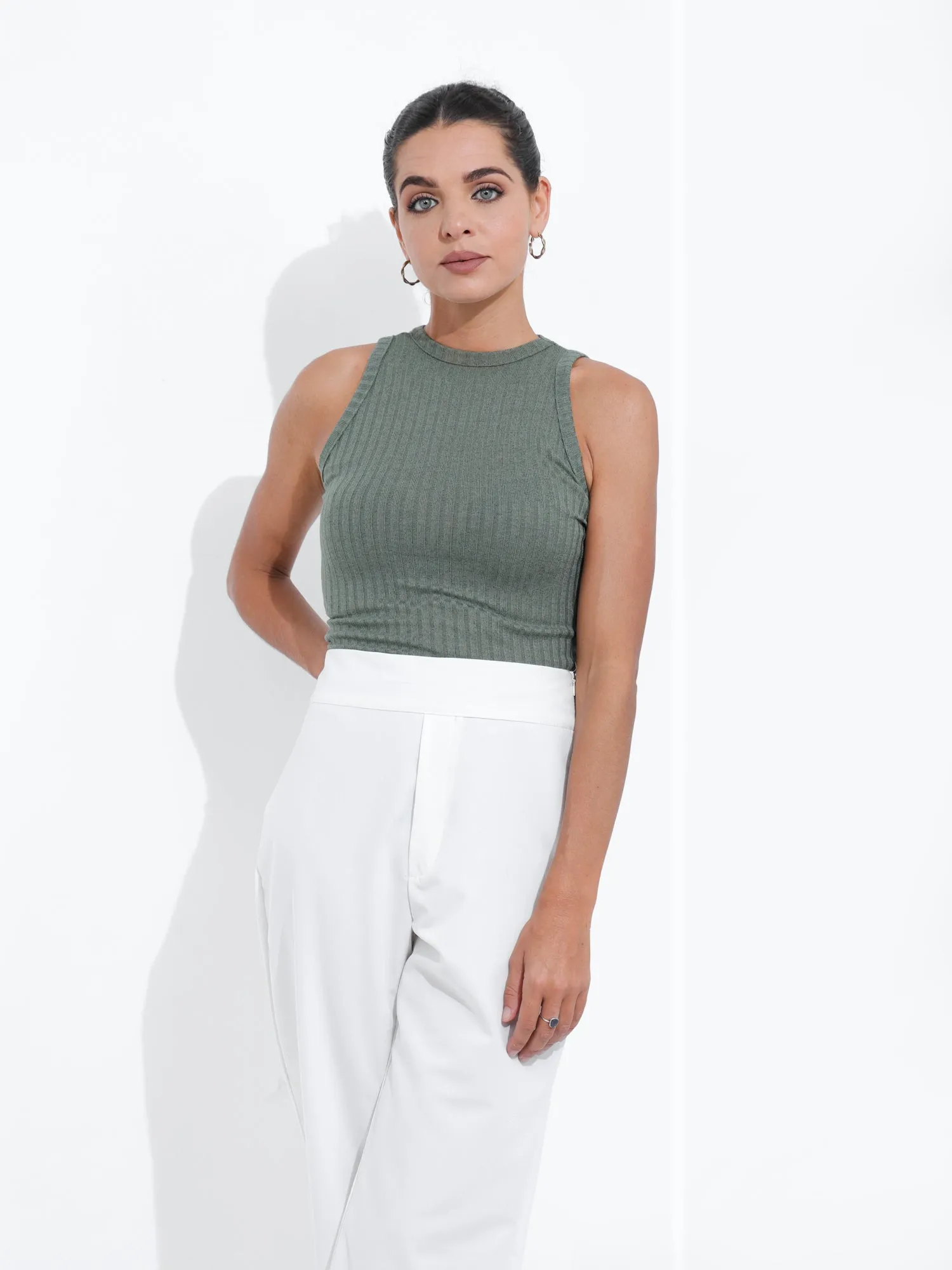 High Neck Ribbed Top