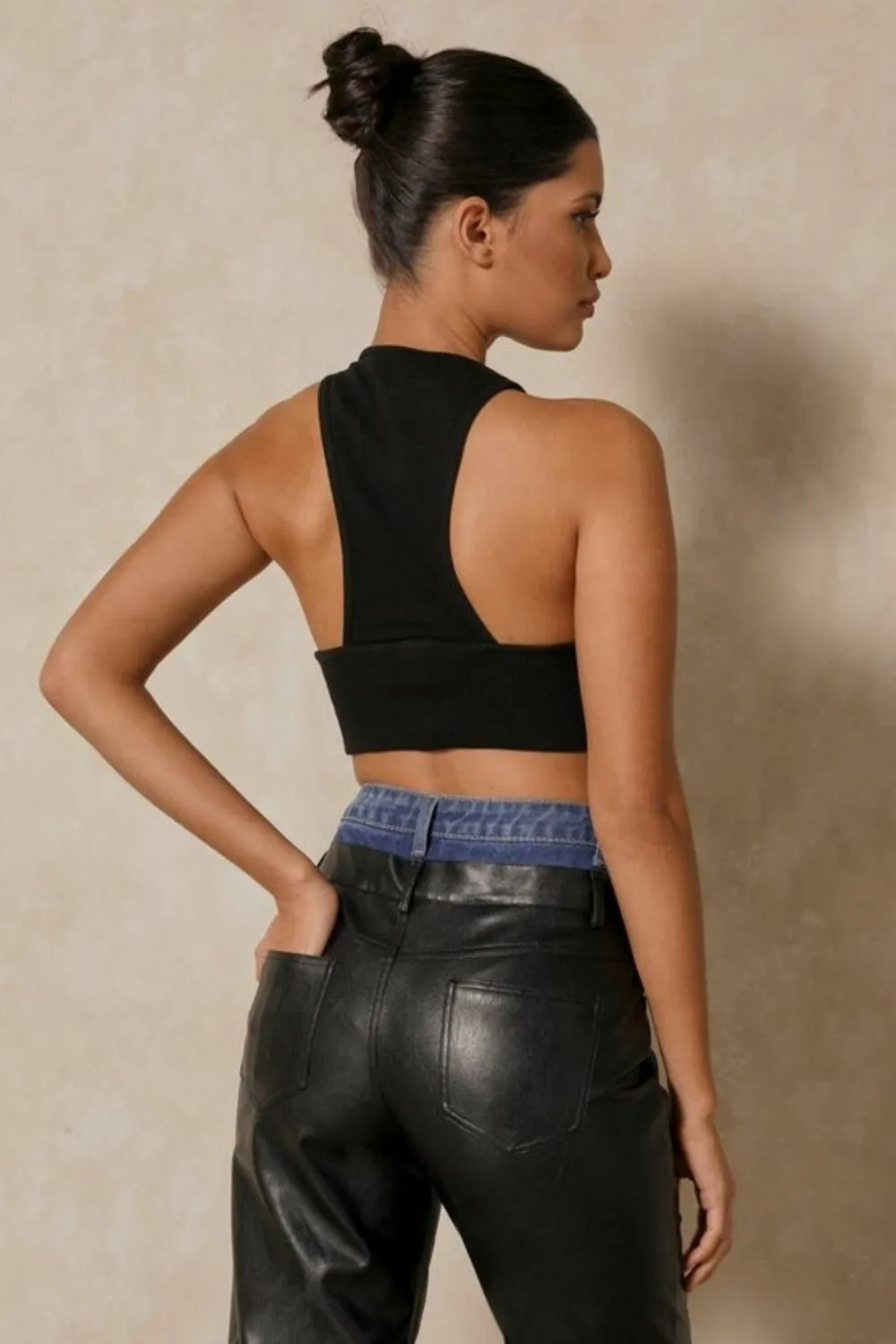 High Neck Thick Band Crop Top
