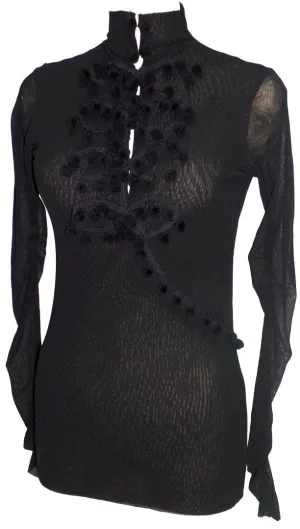 High Neck Top W/ Pom Poms