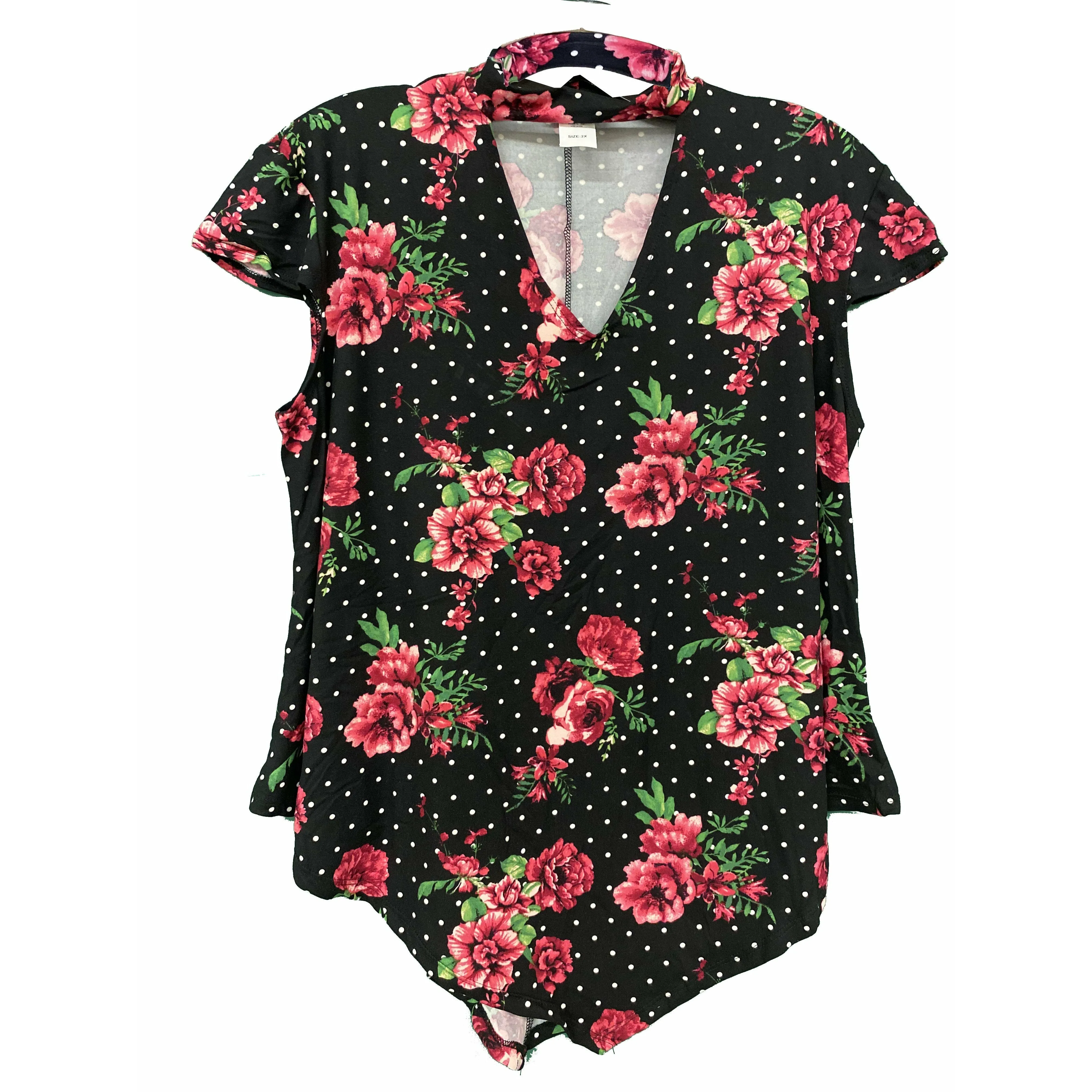 High Velocity Plus size Mock Neck V Bottom Cap Sleeve Top