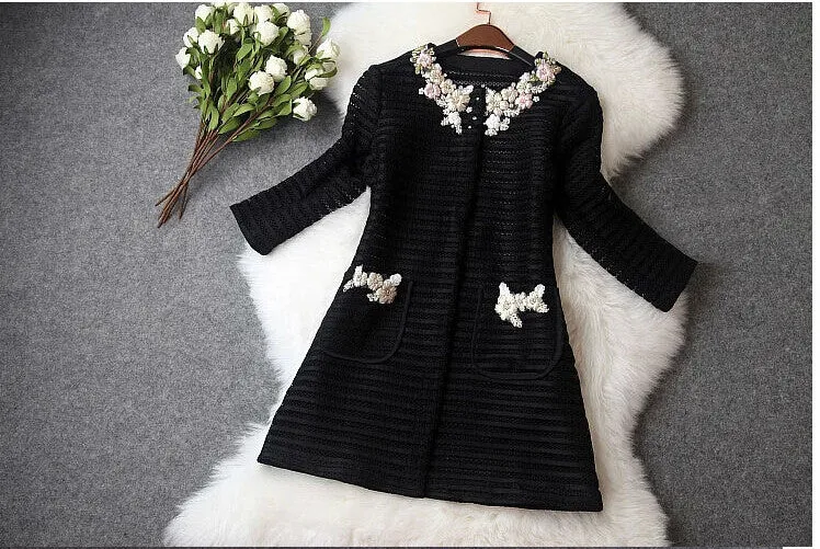 High women ladies autumn winter fashion hollow out embroidery british style trench coat designer runway coat