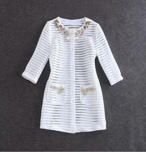 High women ladies autumn winter fashion hollow out embroidery british style trench coat designer runway coat