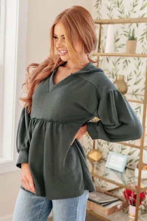 Hooded V-Neck Peplum Pullover