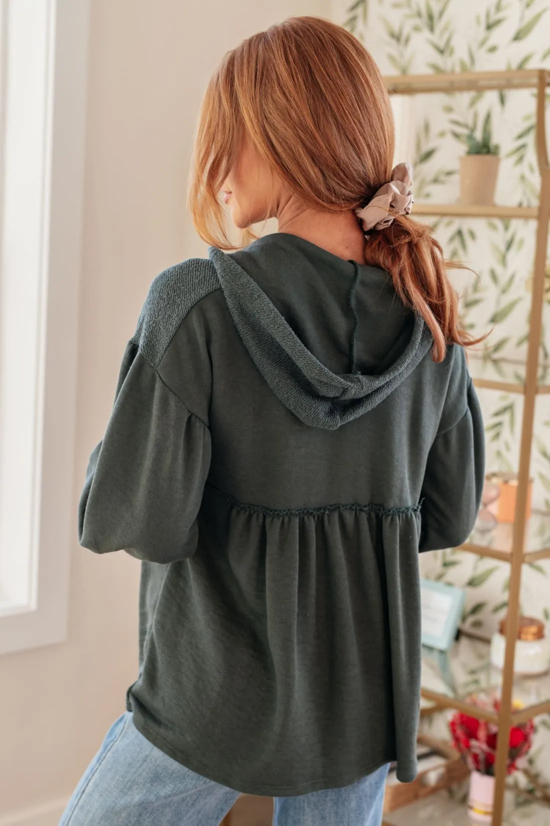 Hooded V-Neck Peplum Pullover