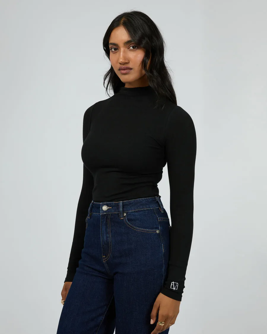 Icon Mock Neck LS Top | Black