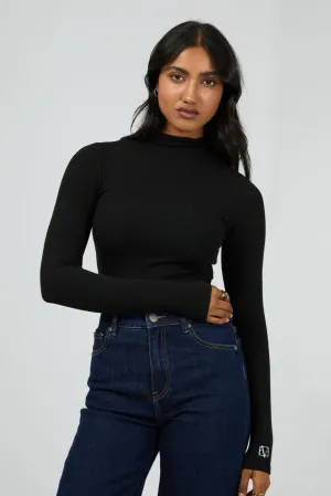 Icon Mock Neck LS Top | Black