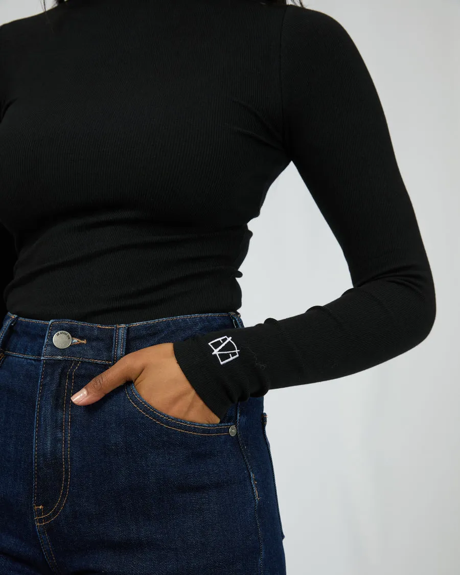 Icon Mock Neck LS Top | Black