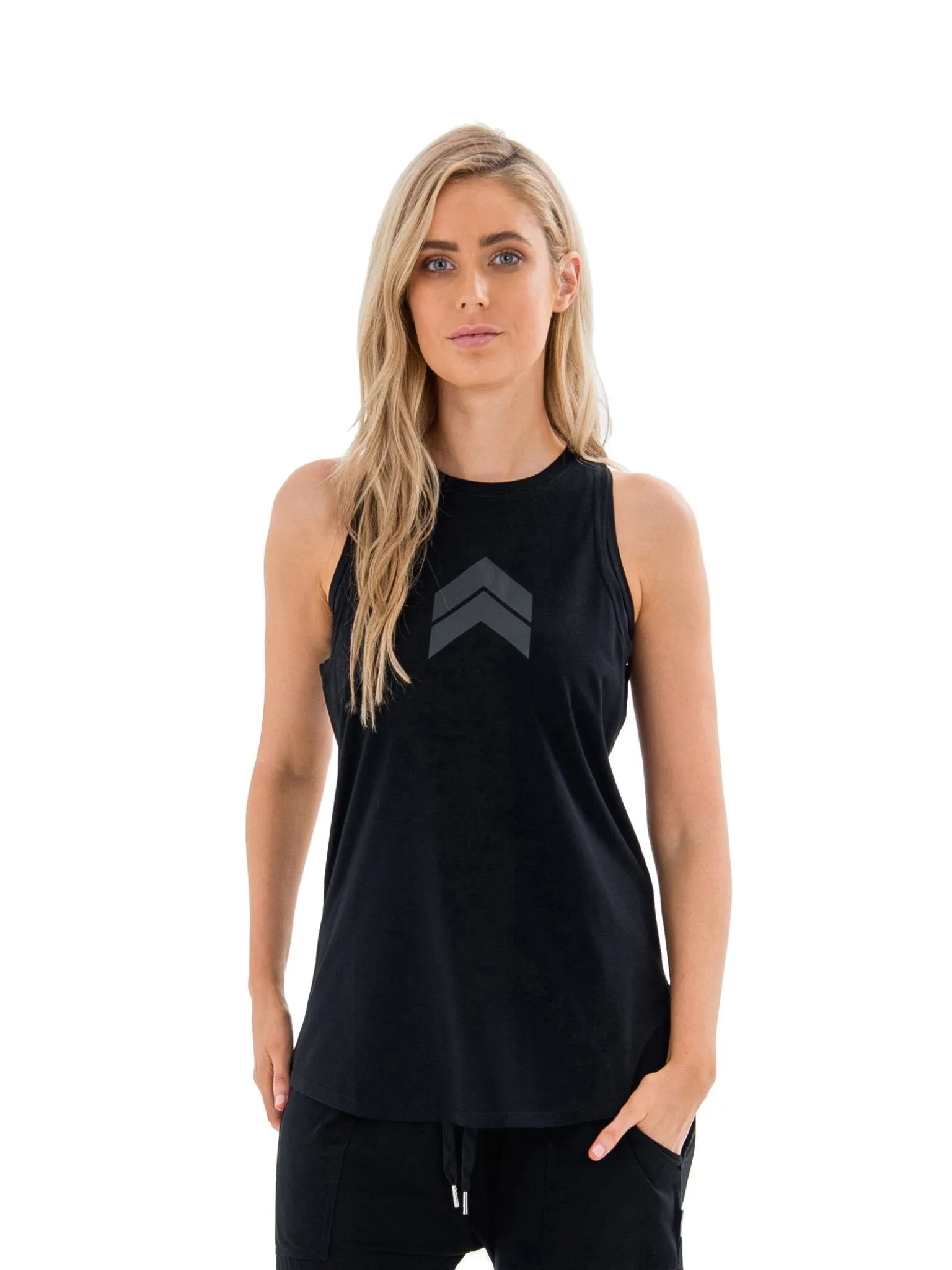 JACQUELINE HIGH NECK SINGLET - BLACK (Black Print)