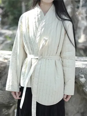 Johnature Women Chinese Style Plus Cotton Parkas Bandage Long Sleeve Winter Coats 2024 New Solid Color Women Vintage Parkas