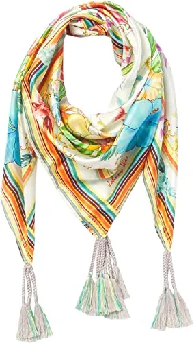Johnny Was Scarves Square Large Silk Andra Scarf Pink Blue Flowers White New