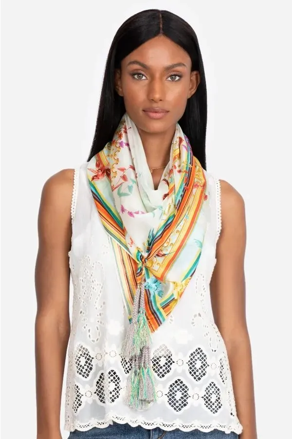 Johnny Was Scarves Square Large Silk Andra Scarf Pink Blue Flowers White New