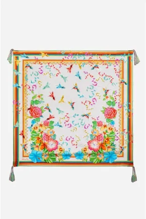 Johnny Was Scarves Square Large Silk Andra Scarf Pink Blue Flowers White New