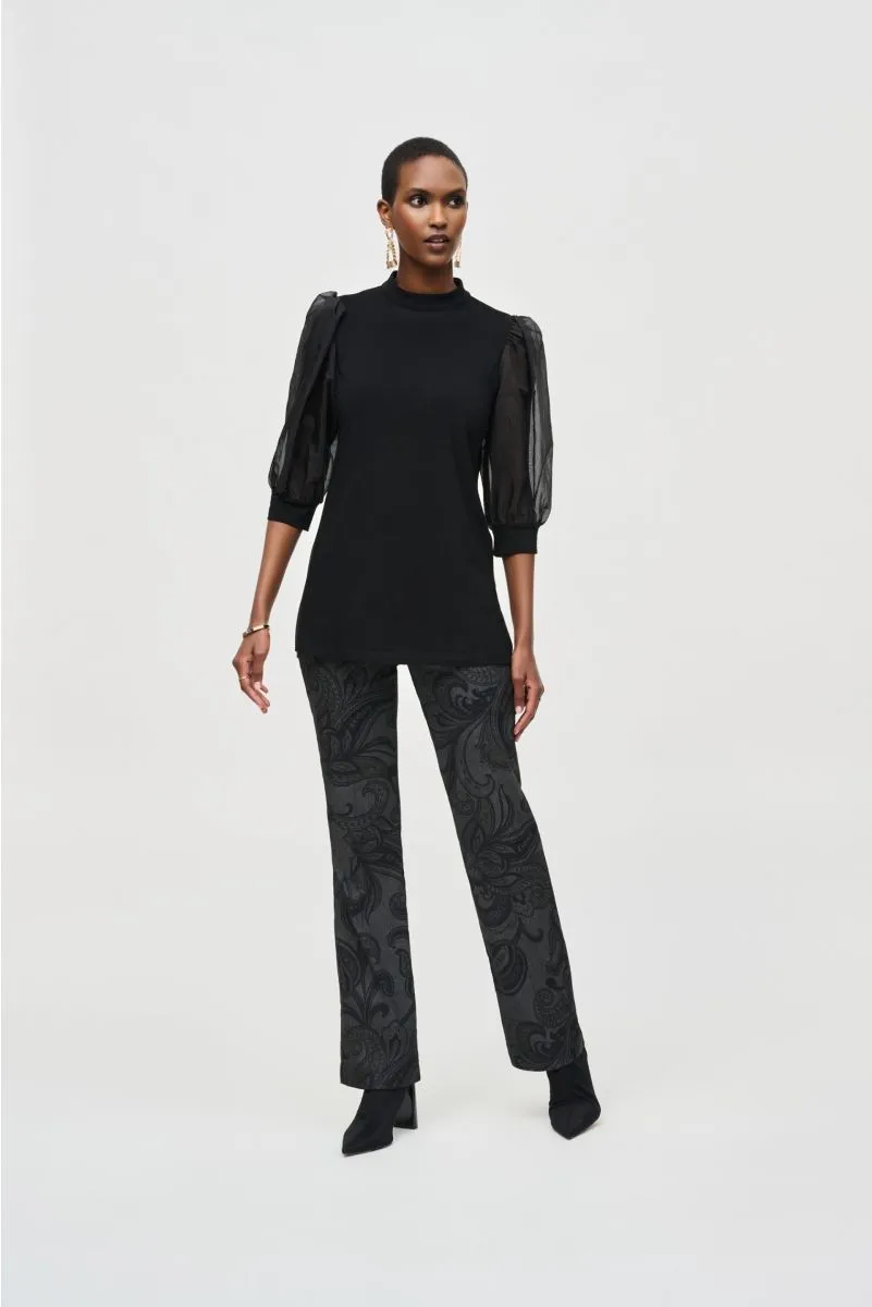 Joseph Ribkoff Black High Neck Organza Puff Sleeve Tunic Top 243257