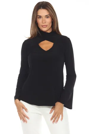 Joseph Ribkoff Black Keyhole High Neck Long Sleeve Top 243064