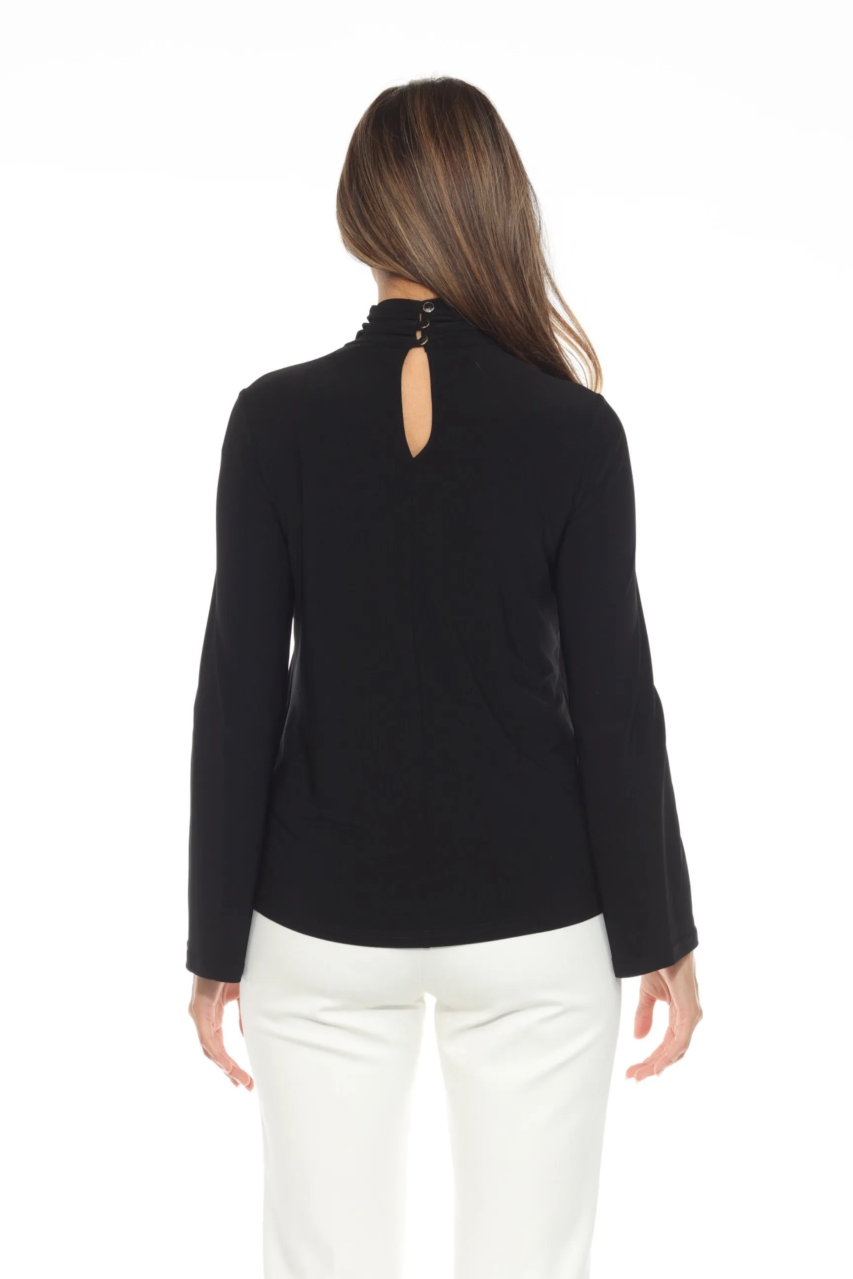 Joseph Ribkoff Black Keyhole High Neck Long Sleeve Top 243064