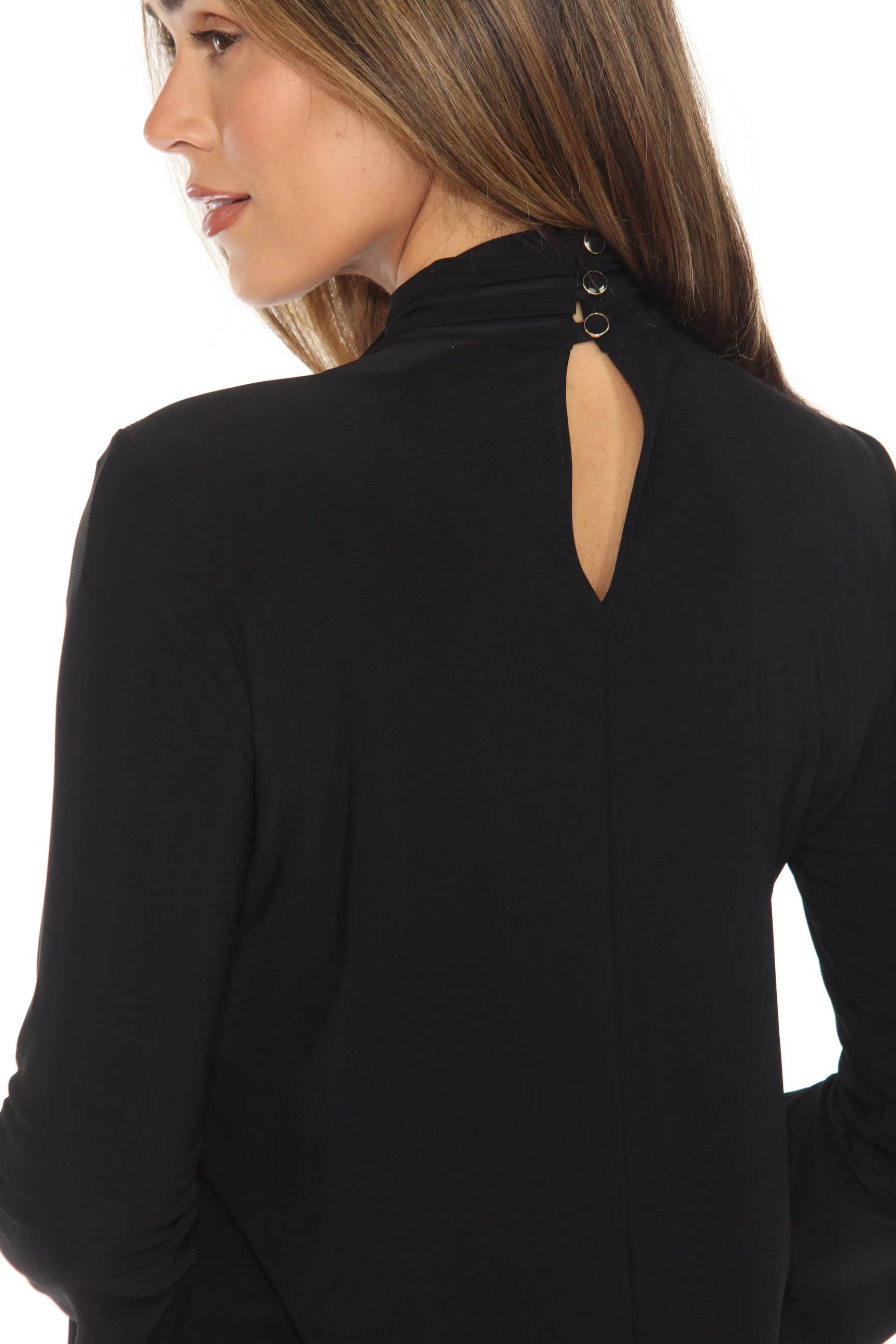 Joseph Ribkoff Black Keyhole High Neck Long Sleeve Top 243064