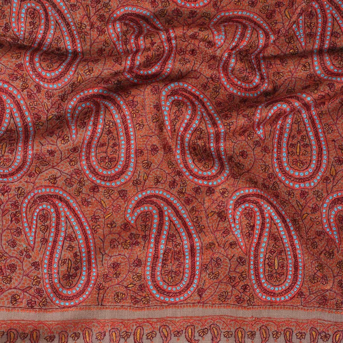 Khudrang base sangeen Paisley design sozni Embroidered Jamawar Pashmina Shawl