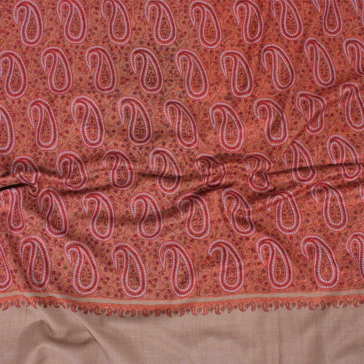 Khudrang base sangeen Paisley design sozni Embroidered Jamawar Pashmina Shawl