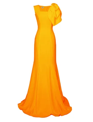 Kolby Gown with Square Neckline and Large Statement Bow- All Colors