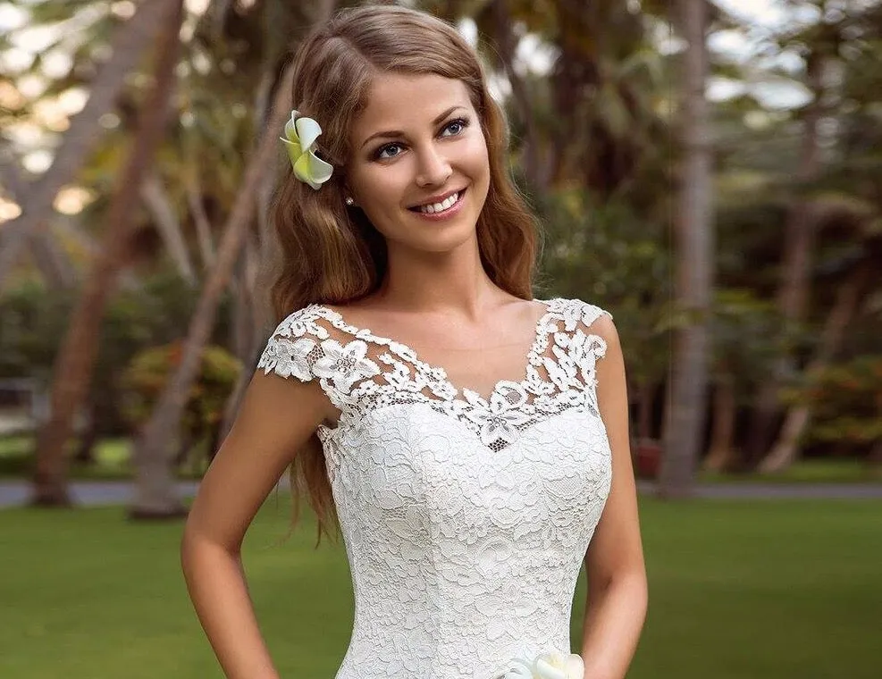 Lace Satin A line Wedding Dress Sexy Backless