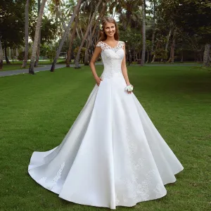 Lace Satin A line Wedding Dress Sexy Backless