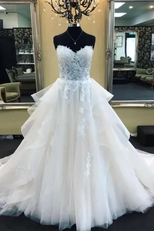 Lace Sweetheart Corset Wedding Gown Dress with Tulle Skirt