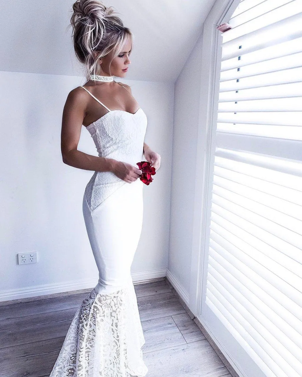 Lace&Satin Navy Blue Prom Dresses with Thin Straps