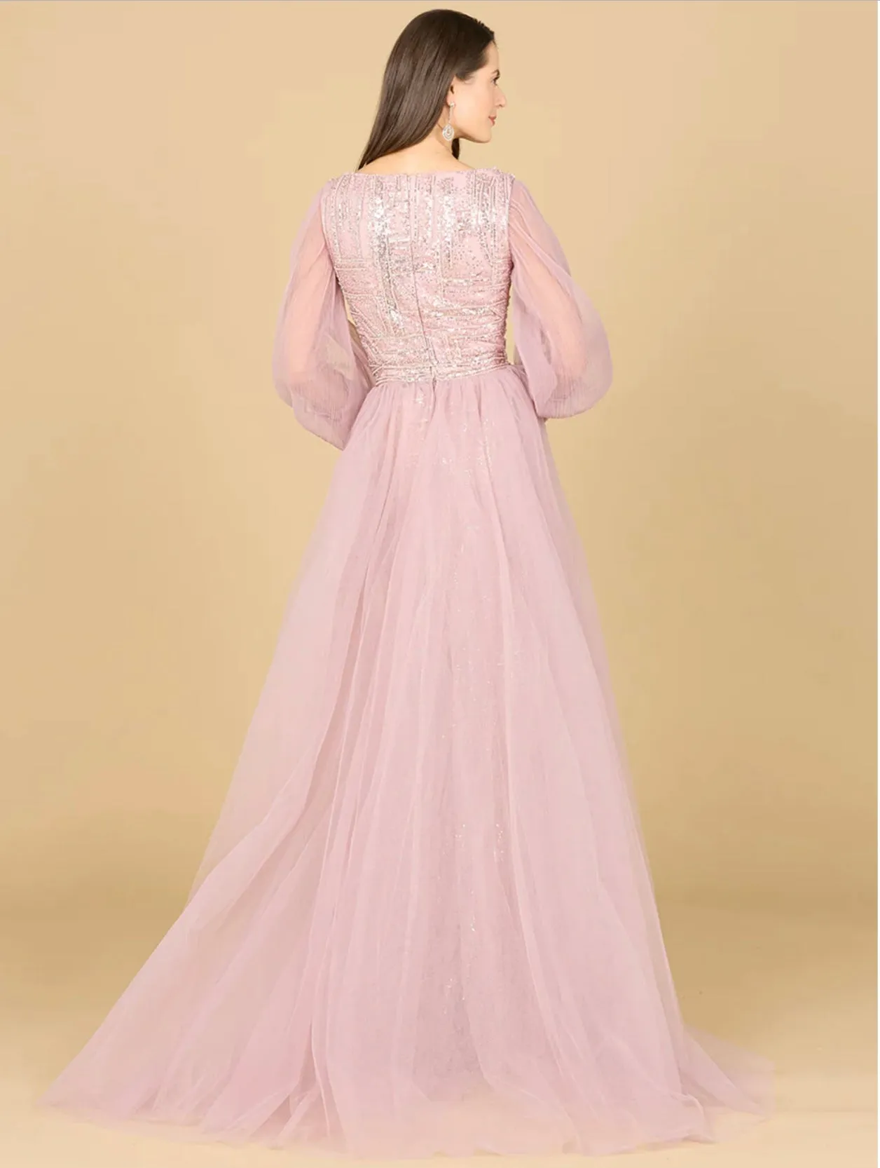 Lara Mauve Long Sleeve with Removable Over Skirt Gown 29158