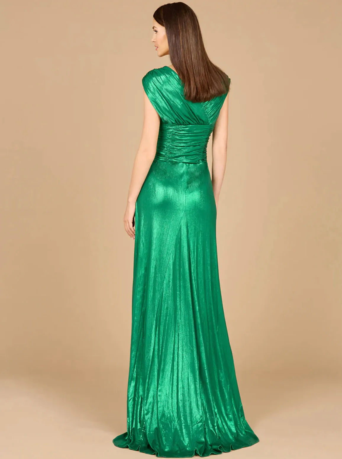 Lara V-Neck Metallic Dress with Slit 29124